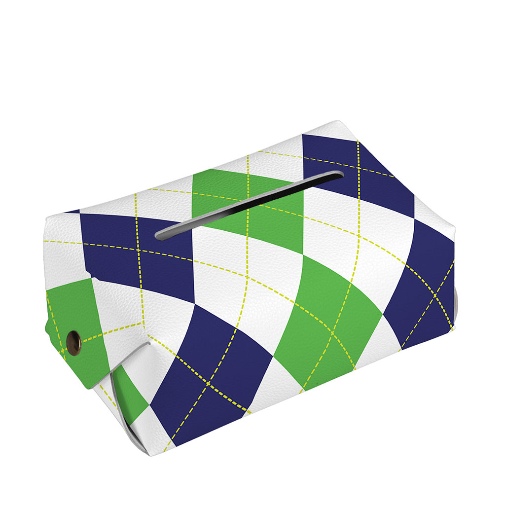 Green White And Navy Argyle Print Rectangle Tissue Box Cover