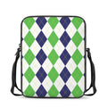 Green White And Navy Argyle Print Rectangular Crossbody Bag