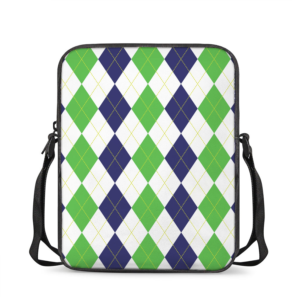 Green White And Navy Argyle Print Rectangular Crossbody Bag