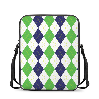 Green White And Navy Argyle Print Rectangular Crossbody Bag