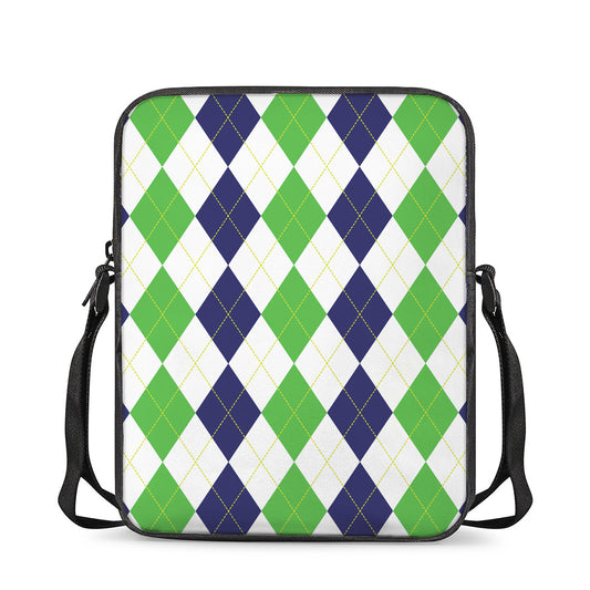 Green White And Navy Argyle Print Rectangular Crossbody Bag