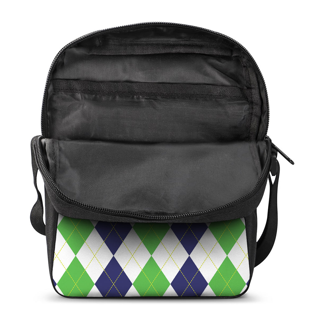 Green White And Navy Argyle Print Rectangular Crossbody Bag