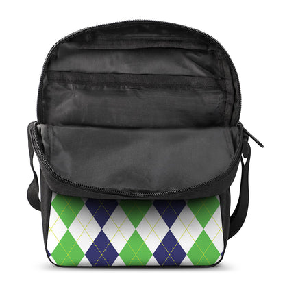 Green White And Navy Argyle Print Rectangular Crossbody Bag