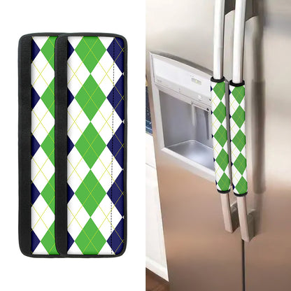 Green White And Navy Argyle Print Refrigerator Handle Covers