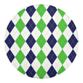 Green White And Navy Argyle Print Round Blanket