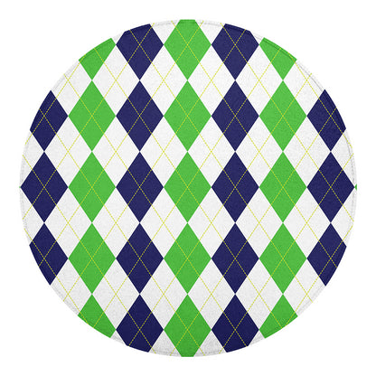 Green White And Navy Argyle Print Round Blanket
