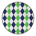 Green White And Navy Argyle Print Round Floor Mat