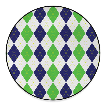 Green White And Navy Argyle Print Round Floor Mat