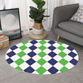Green White And Navy Argyle Print Round Rug