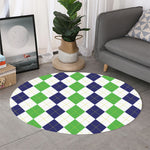 Green White And Navy Argyle Print Round Rug