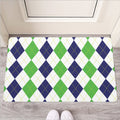 Green White And Navy Argyle Print Rubber Doormat