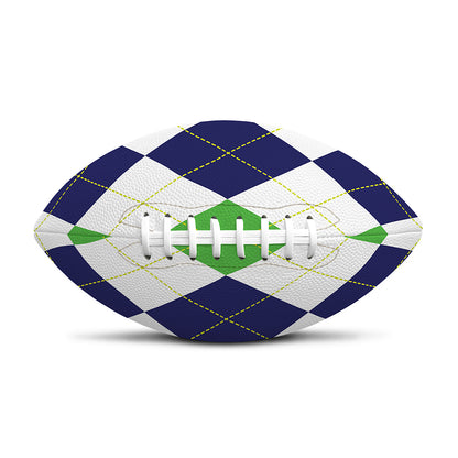 Green White And Navy Argyle Print Rugby Ball