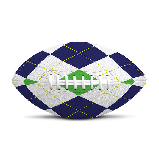 Green White And Navy Argyle Print Rugby Ball