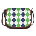 Green White And Navy Argyle Print Saddle Bag