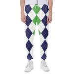 Green White And Navy Argyle Print Scuba Joggers