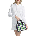 Green White And Navy Argyle Print Shoulder Handbag