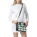 Green White And Navy Argyle Print Shoulder Handbag