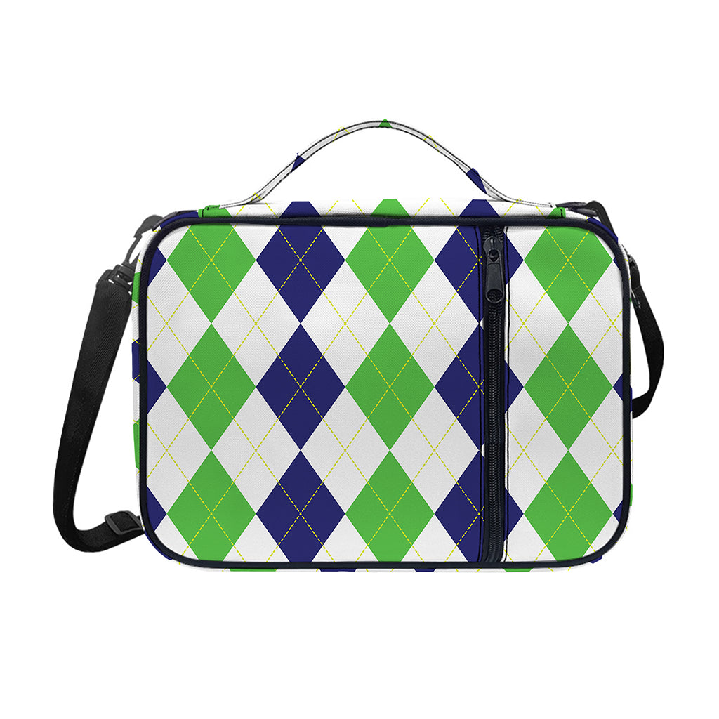 Green White And Navy Argyle Print Shoulder Strap Bible Bag