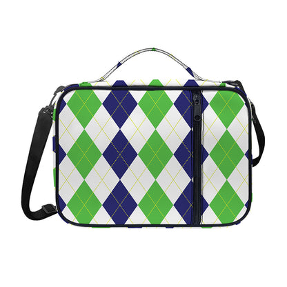 Green White And Navy Argyle Print Shoulder Strap Bible Bag
