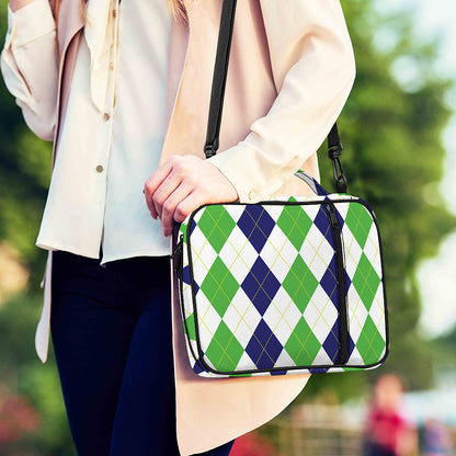 Green White And Navy Argyle Print Shoulder Strap Bible Bag
