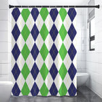 Green White And Navy Argyle Print Shower Curtain