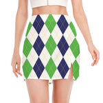 Green White And Navy Argyle Print Side Slit Mini Skirt