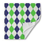 Green White And Navy Argyle Print Silk Bandana