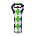Green White And Navy Argyle Print Single Neoprene Wine Tote