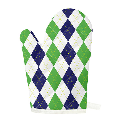 Green White And Navy Argyle Print Single Oven Mitt