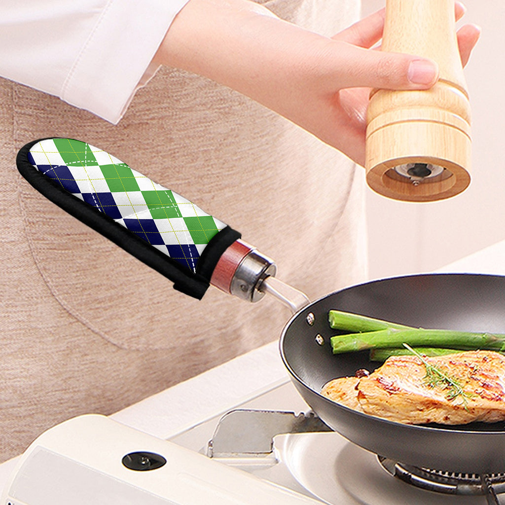 Green White And Navy Argyle Print Skillet Handle Cover