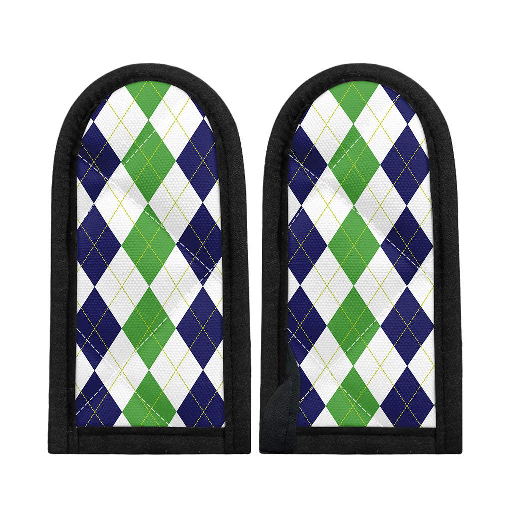 Green White And Navy Argyle Print Skillet Handle Cover