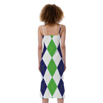 Green White And Navy Argyle Print Slim Fit Midi Cami Dress