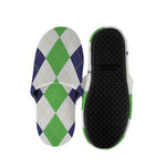 Green White And Navy Argyle Print Slippers