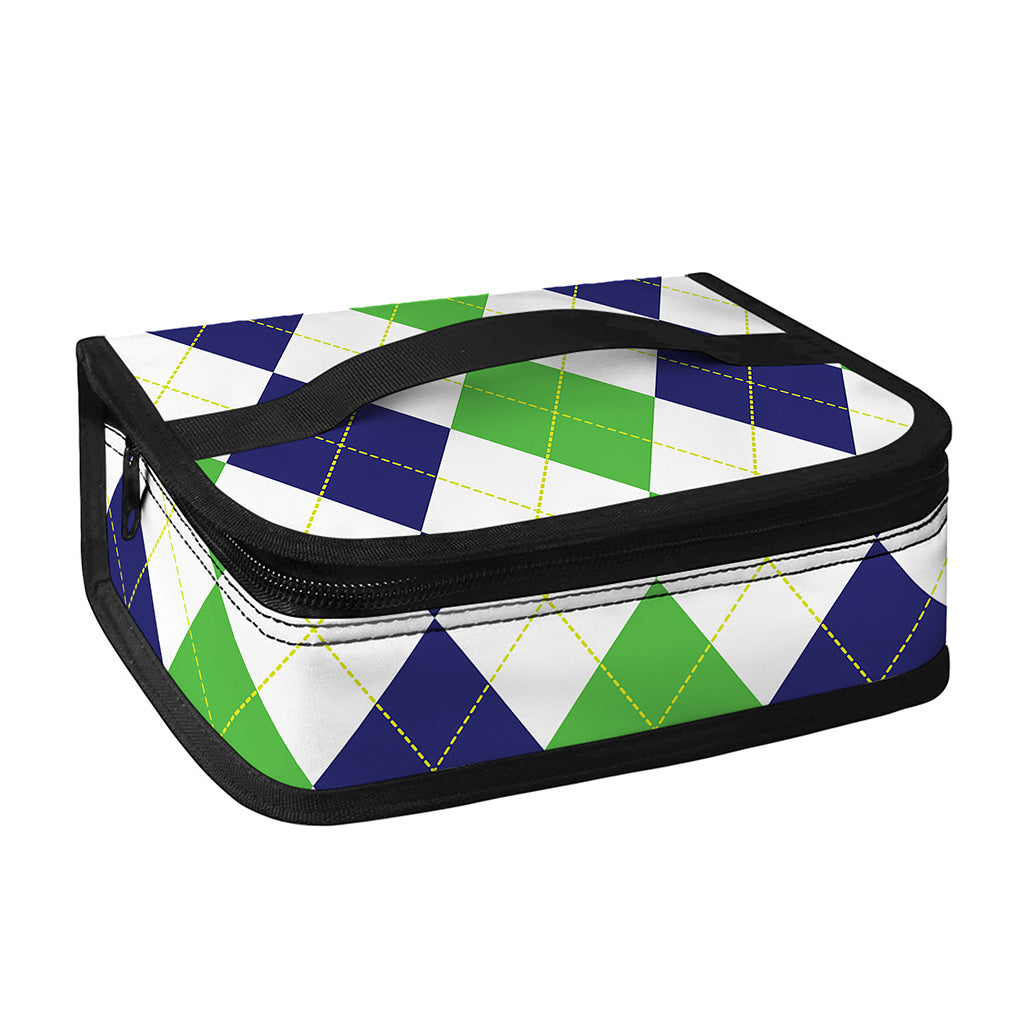 Green White And Navy Argyle Print Small Lunch Bag