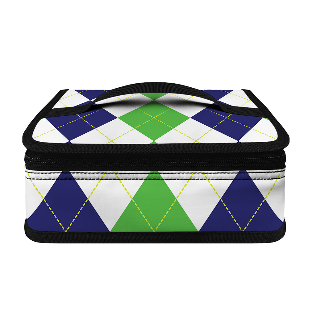 Green White And Navy Argyle Print Small Lunch Bag