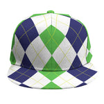 Green White And Navy Argyle Print Snapback Cap