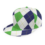 Green White And Navy Argyle Print Snapback Cap