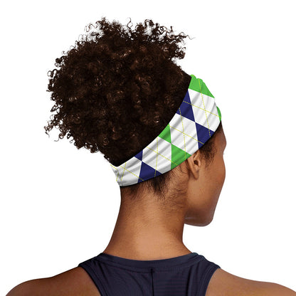 Green White And Navy Argyle Print Sports Headband