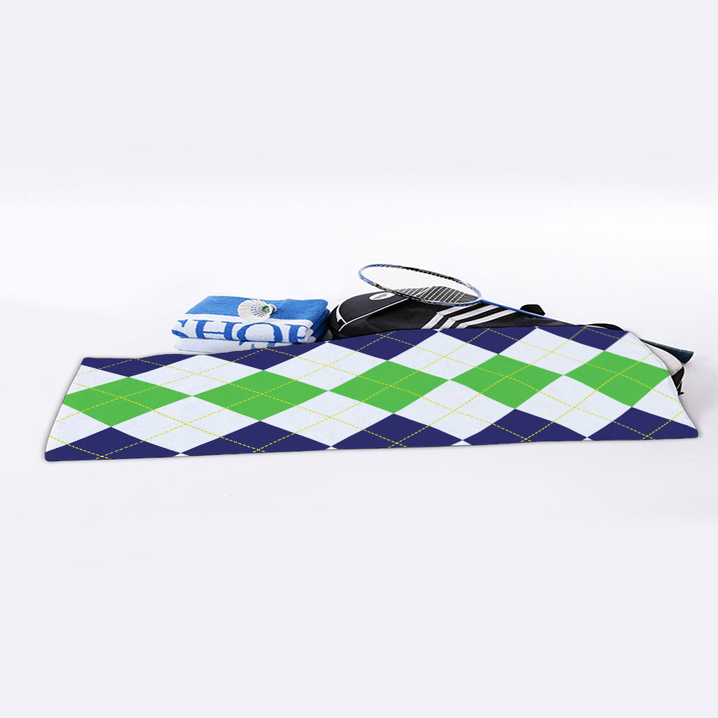 Green White And Navy Argyle Print Sports Towel