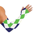 Green White And Navy Argyle Print Sun Protection Arm Sleeves