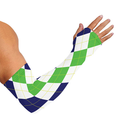 Green White And Navy Argyle Print Sun Protection Arm Sleeves
