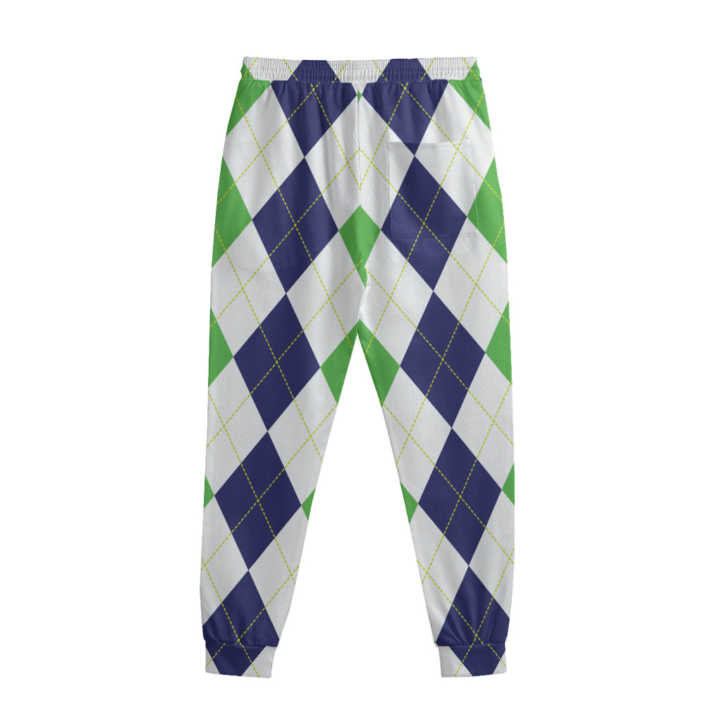 Green White And Navy Argyle Print Sweatpants