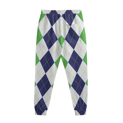 Green White And Navy Argyle Print Sweatpants