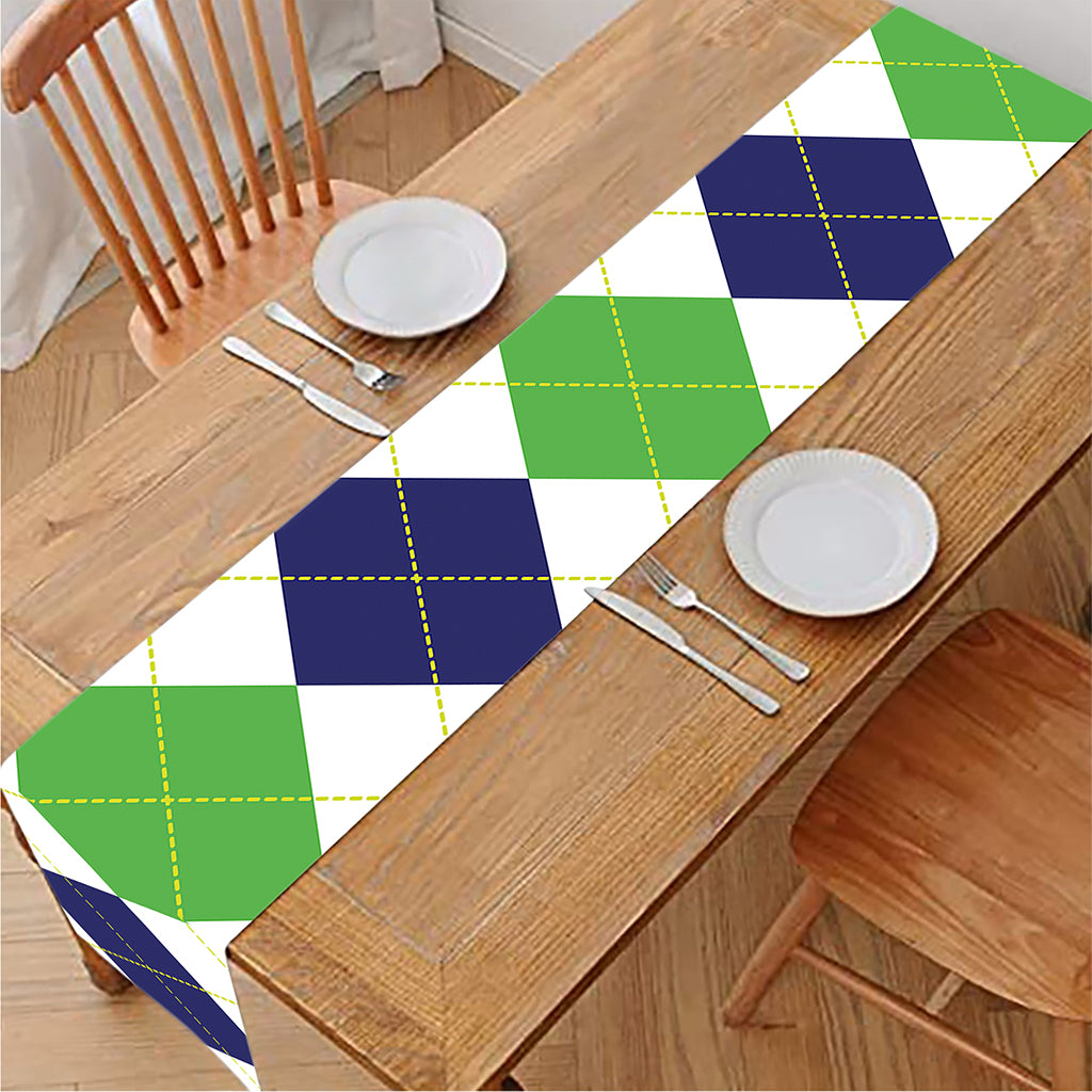 Green White And Navy Argyle Print Table Runner
