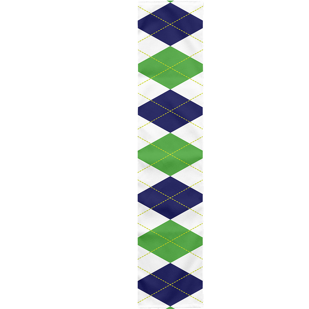 Green White And Navy Argyle Print Table Runner