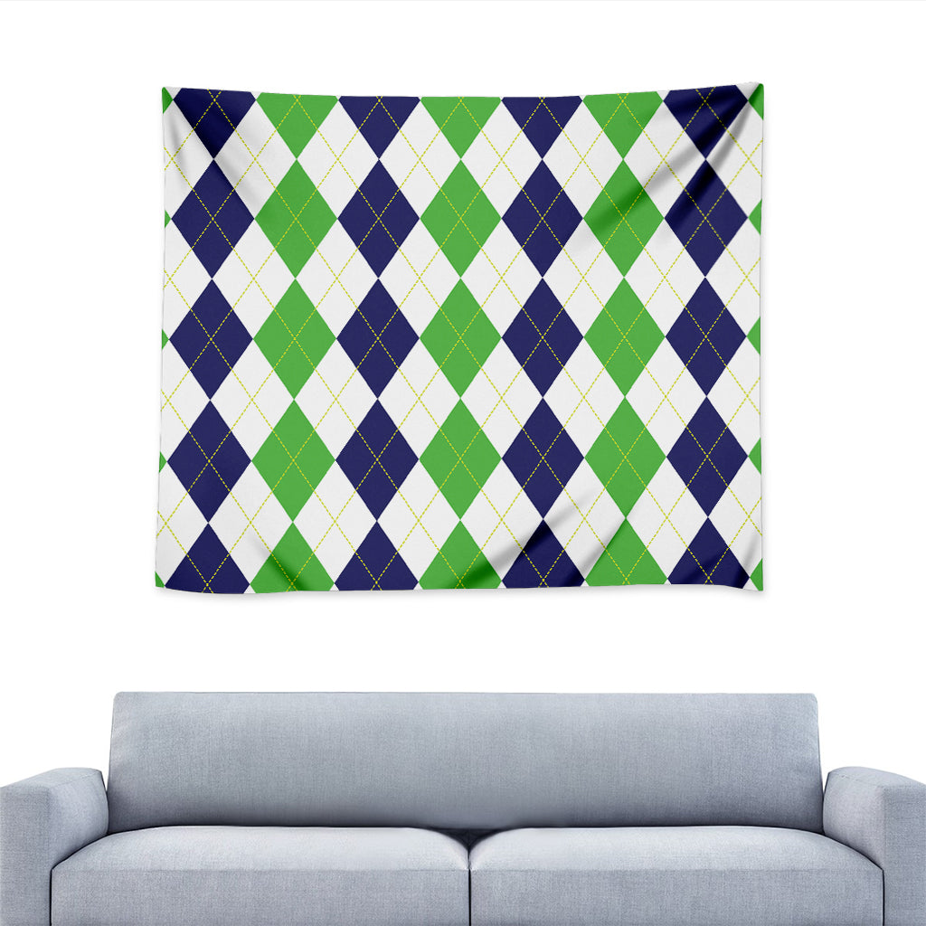 Green White And Navy Argyle Print Tapestry