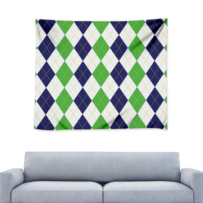 Green White And Navy Argyle Print Tapestry