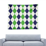 Green White And Navy Argyle Print Tapestry
