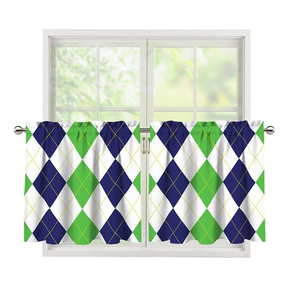 Green White And Navy Argyle Print Tier Curtains