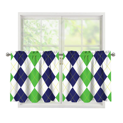 Green White And Navy Argyle Print Tier Curtains
